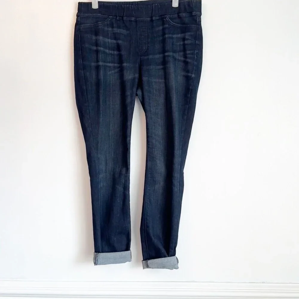 Eileen Fisher Pull On Pants Small Dark Blue Wash Organic Cotton Elastic Waist_5